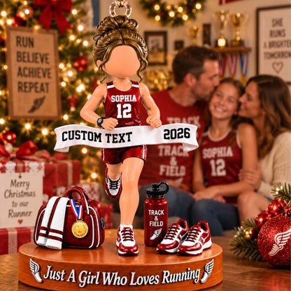 Just A Girl Who Loves Running Ornament, Personalized Track & Field Runner Christmas Ornament, Custom Name Gift Na02