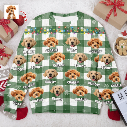 Custom Dog Photo Name Snow Christmas Light Holiday Ugly Sweater CH07 896368