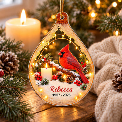 Cardinal Memorial Lighted - Personalized Acrylic Ornament - In Loving Memory Christmas Keepsake, Sympathy Gift for Loss of Loved One