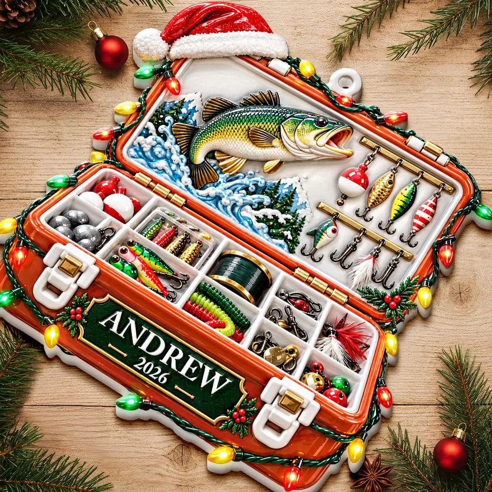 Christmas Gift For Fisherman - Personalized Fishing Tackle Box Embossed Ornament