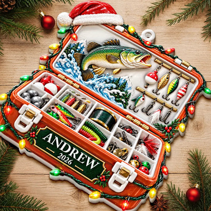Christmas Gift For Fisherman - Personalized Fishing Tackle Box Embossed Ornament