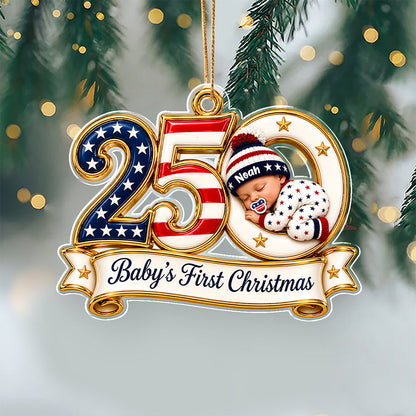 Personalized 250th Anniversary of the USA Baby’s First Christmas Patriotic Acrylic Ornament HO82 903826
