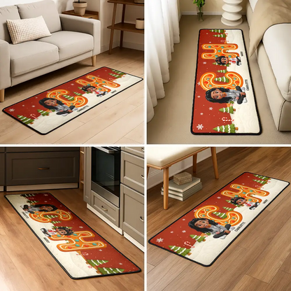 Christmas Sitting Family Gingerbread Letters - Personalized Runner Rug
