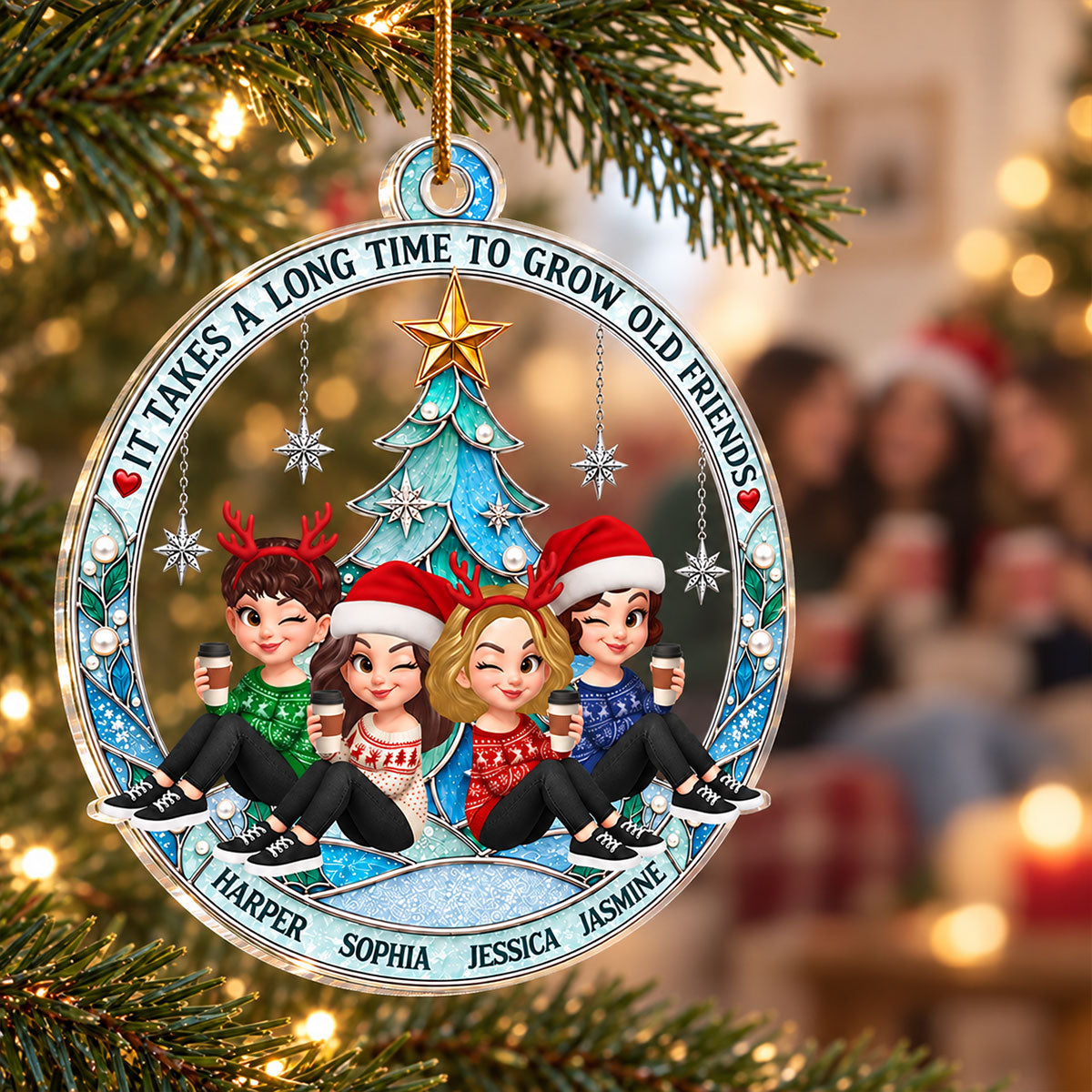 Stained Glass Christmas Tree Grow An Old Friends - Personalized Acrylic Ornament