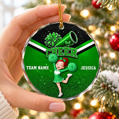 Proud Cheerleader Custom Name And Team Name - Personalized Glass Ornament - Christmas Gift For Cheerleaders, Daughter, Granddaughter