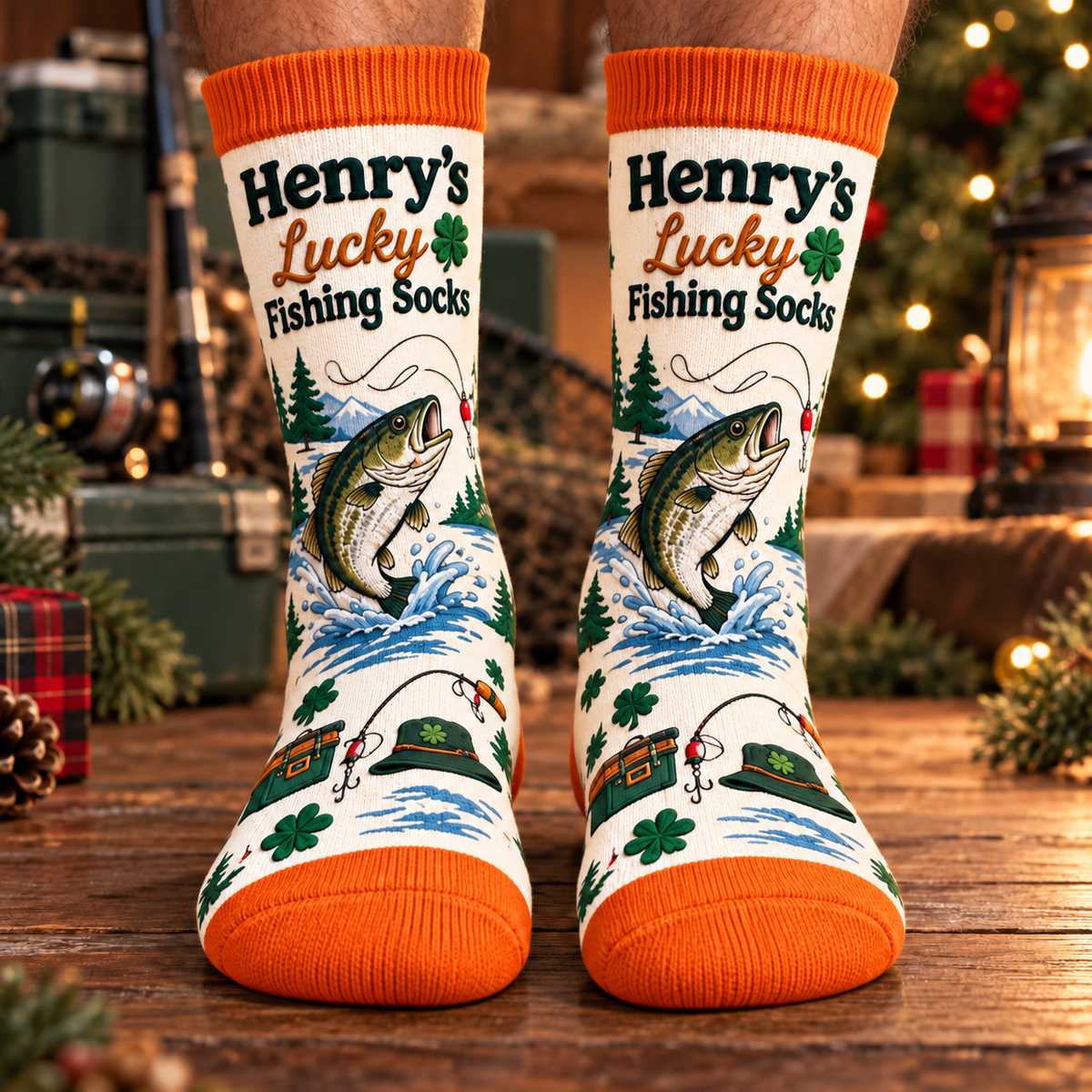 Personalized Lucky Fishing Socks – Custom Name 3D Effect Socks Gift for Fisherman CH07 180840