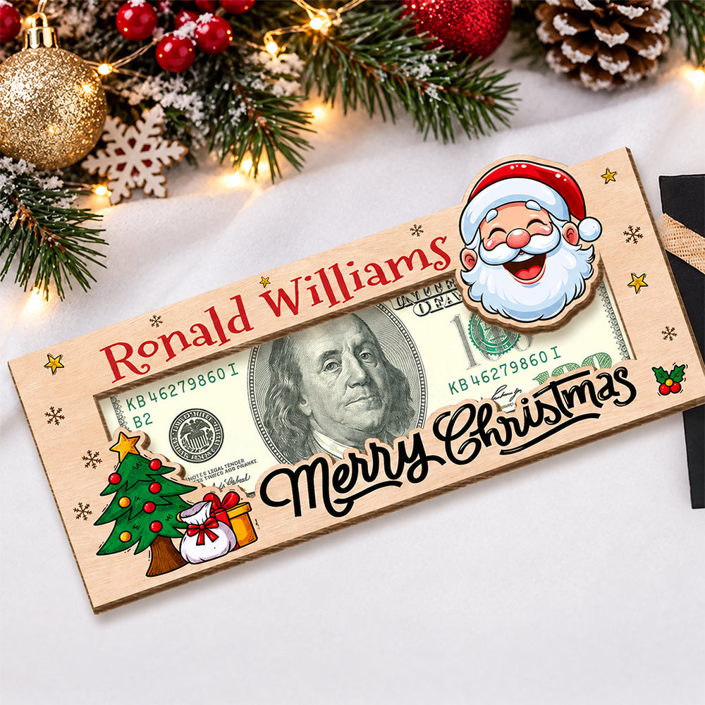 Customized Merry Christmas Cash Wood Money Holder Gift Box For Holiday CH07 180750