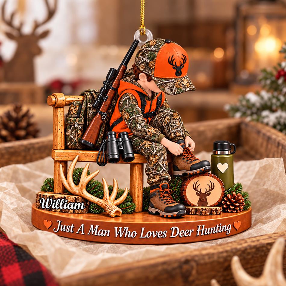 Personalized Hunting Ornament Just A Boy Who Loves Hunting Custom Name Christmas Ornament Gift for Hunter  H2511