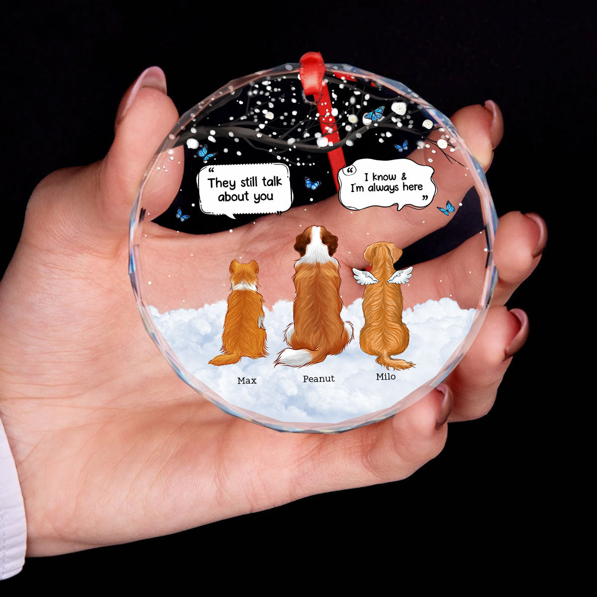 Pet Dog Cat Memorial Keepsake Sympathy Gift Personalized Glass Ornament