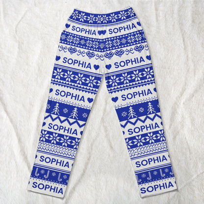 Xmas Gift, Custom Name, Fair Isle Knit Pattern - Personalized Lounge Pants
