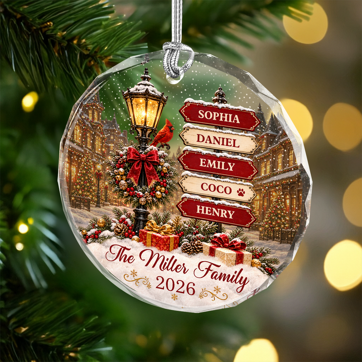 Custom Family Name & Year Christmas Tree Glass Ornament Santa Snowman Holiday Keepsake For Family TH10 171301