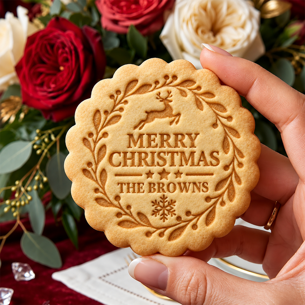 Custom Family Name Merry Christmas Cookie Stamp HA75 919628