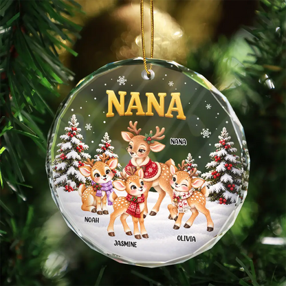 Christmas Gift For Grandma - Personalized Reindeer Grandkids Glass Ornament