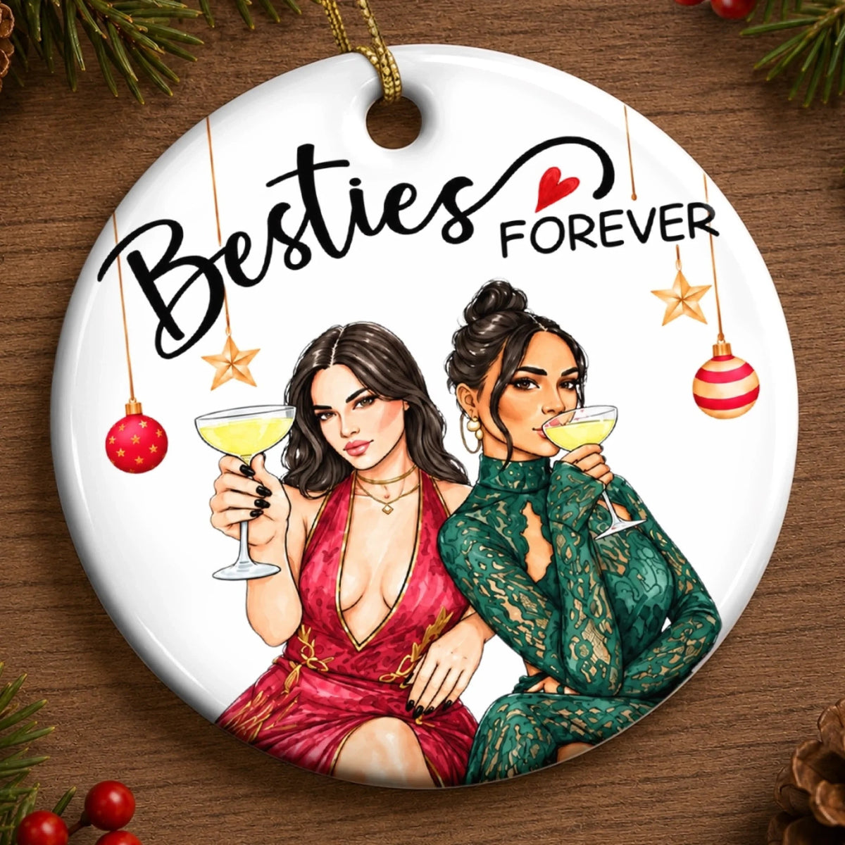 Custom Photo Besties Christmas Gifts For Women - Personalized Ceramic Ornament