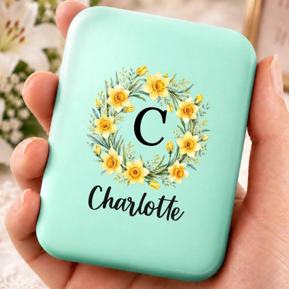 Custom Initial and Name Floral Gifts for Her - Personalized LED Compact Makeup Mirror