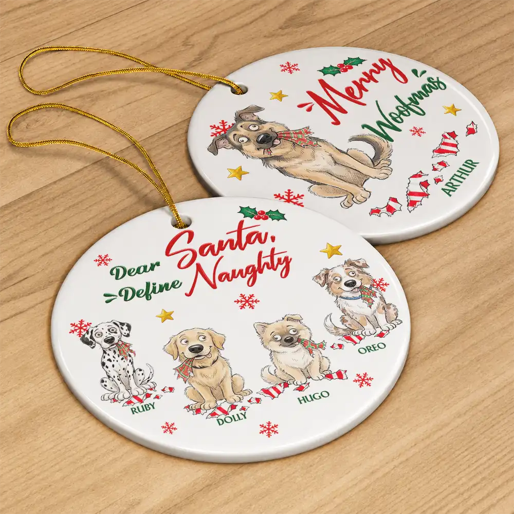 Funny Christmas Gift For Dog Lovers - Personalized Custom Photo Dear Santa Define Naughty Circle Ceramic Ornament