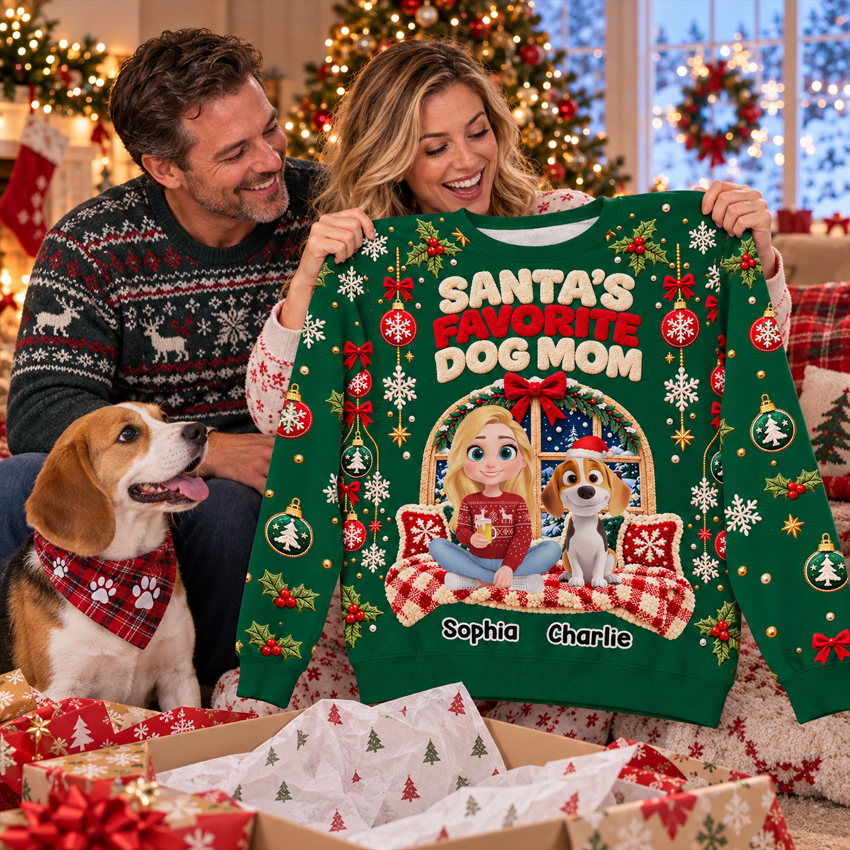Custom Christmas Sweatshirt for Dog Mom, Dog Dad • Favorite Dog Mom - Personalized All-Over-Print Sweatshirt