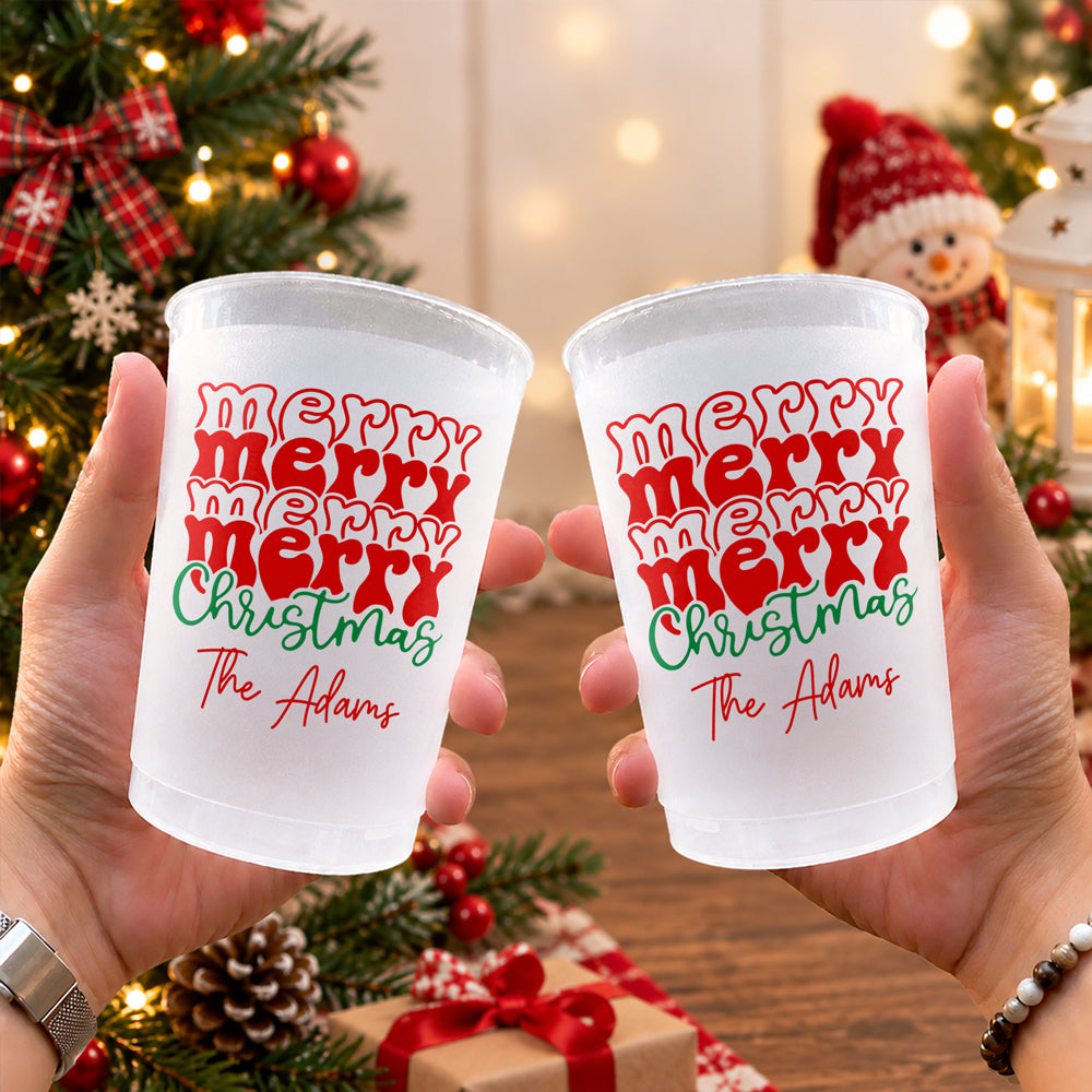 Personalized Family Name Merry Christmas Cups, Festive Holiday Drinkware HA75 919460