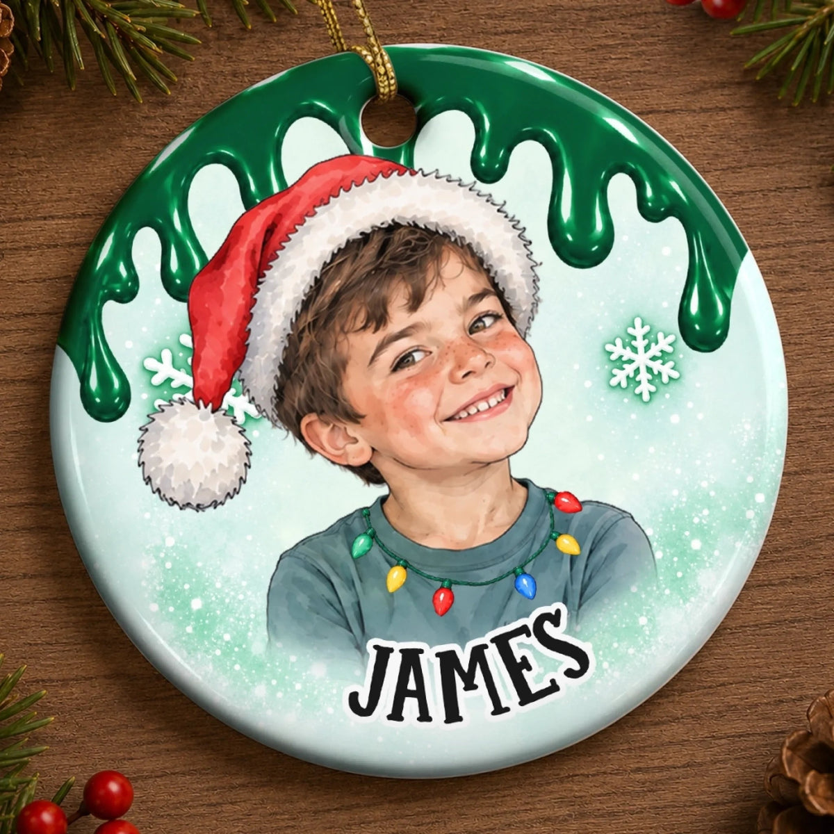 Custom Photo Name Christmas Gifts for Kids - Personalized Ceramic Ornament