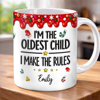 Custom Name Oldest Child Makes the Rules Christmas Gifts - Personalized Mug