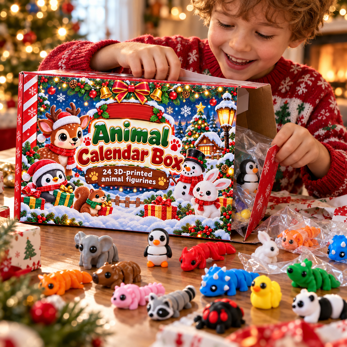 24 Flexible 3D-Printed Animal Toys with Custom Name - Personalized Custom Advent Calendar