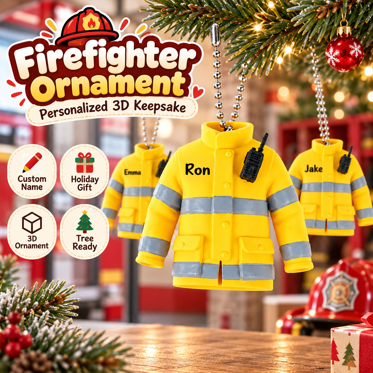 Firefighter Uniform Custom Name - Personalized 3D Ornament - Christmas Gift For Firefighter