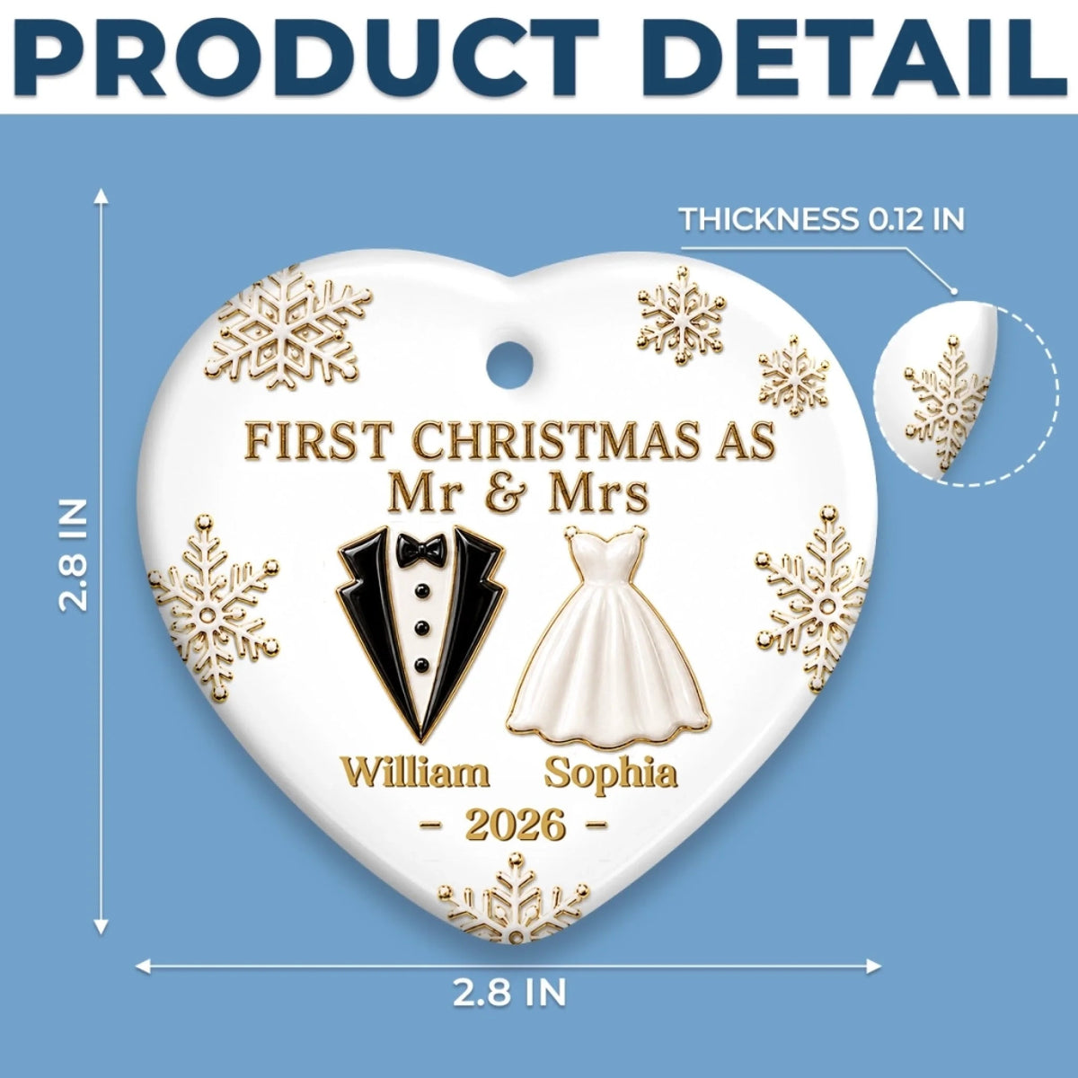 Custom First Christmas Ceramic Ornament - Personalized Anniversary Christmas Wedding Gifts For Husband And Wife, Him And Her - Married And Merry Together Always