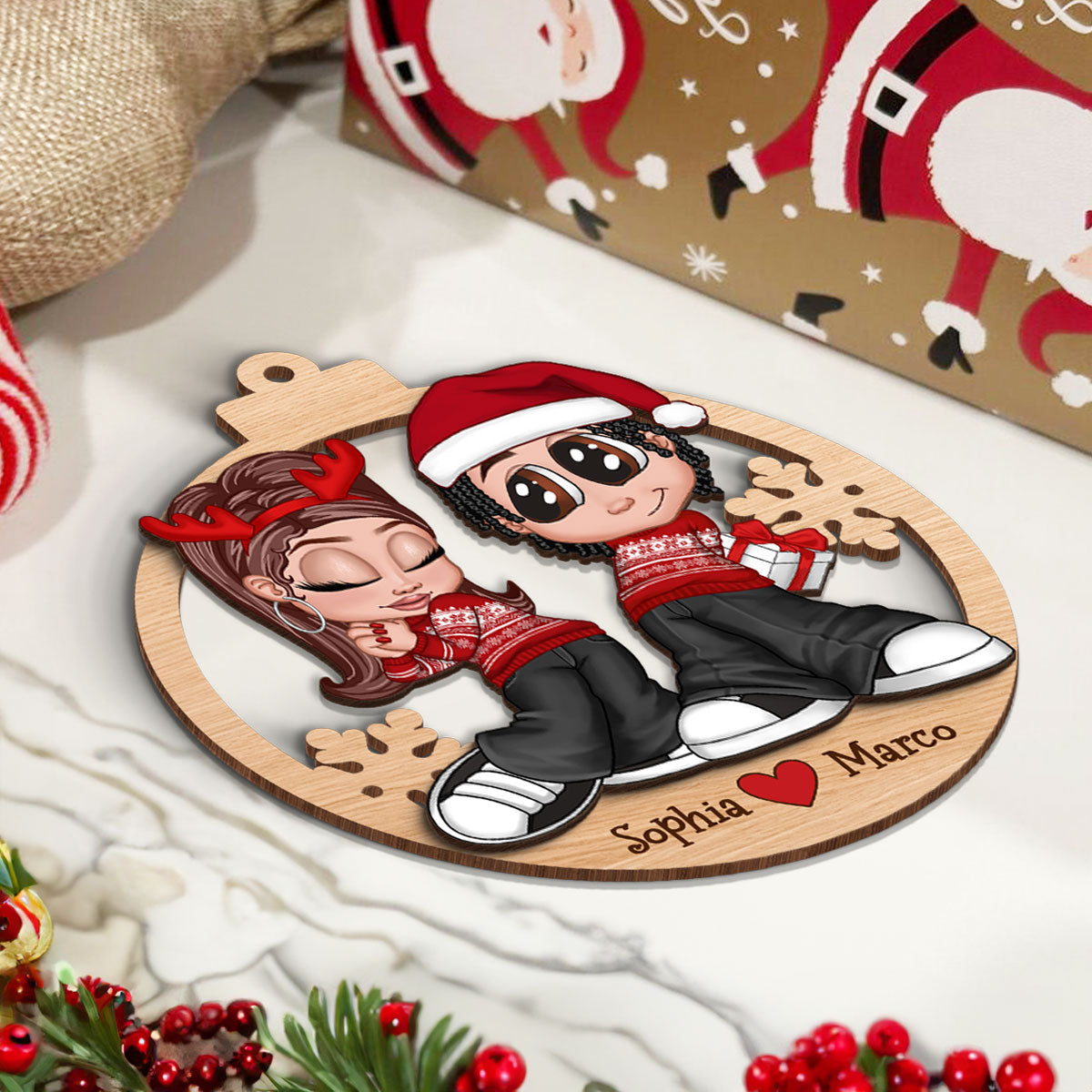 Christmas Y2K Couple Personalized 2-Layer Wooden Ornament
