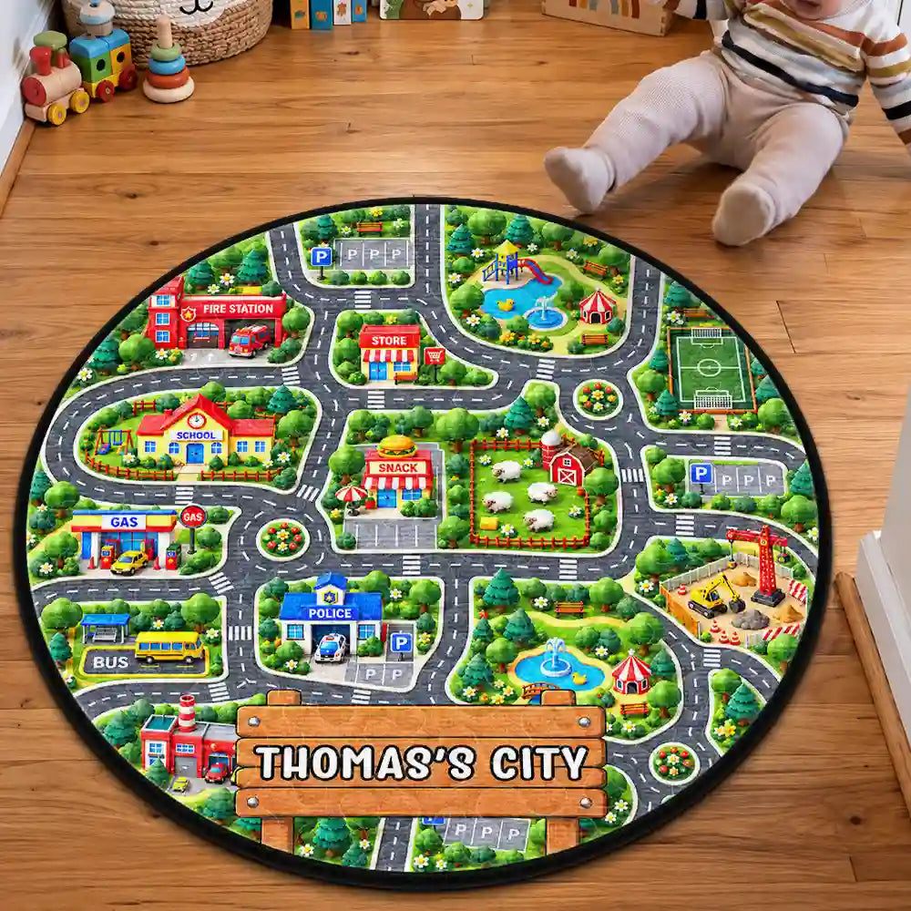 Birthday Gift For Kids Boys Toddler - Personalized Name Sign City Road Car Track Map Rug