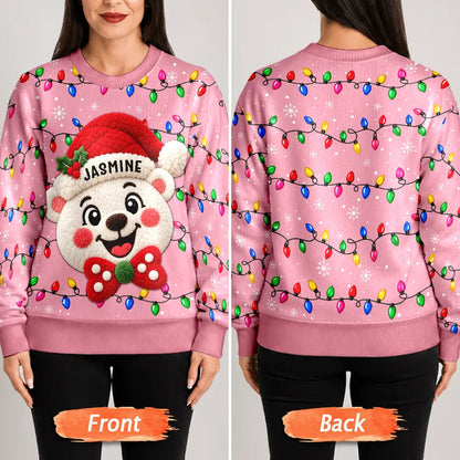 Christmas Gift For Family Couples - Personalized Character Faux Chenille Effect Santa Snowman Reindeer Unisex Ugly Sweater