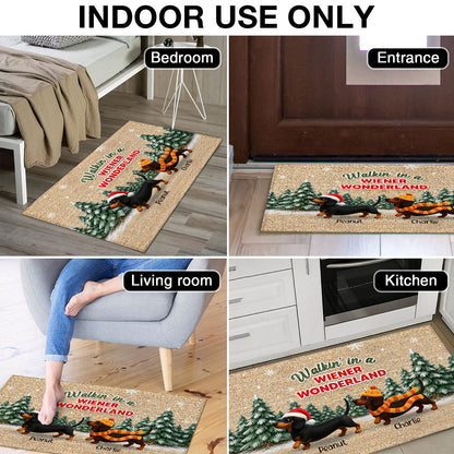 Dachshunds Walking In A Wiener Wonderland - Personalized Doormat - Unique Christmas Gift For Dachshunds Lovers