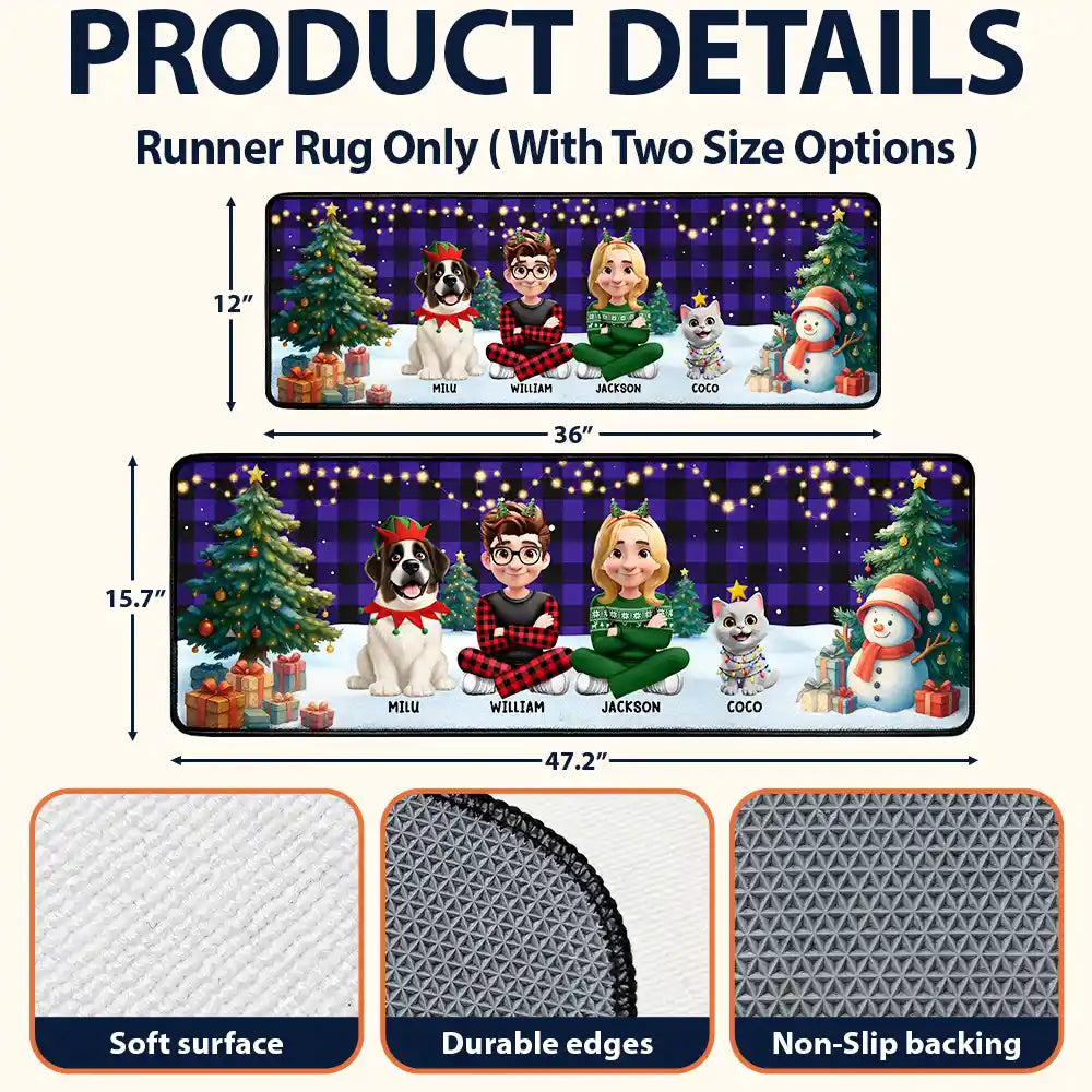 Family Sitting Christmas Plaid Pattern - Personalized Runner Rug