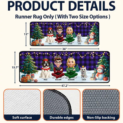Family Sitting Christmas Plaid Pattern - Personalized Runner Rug