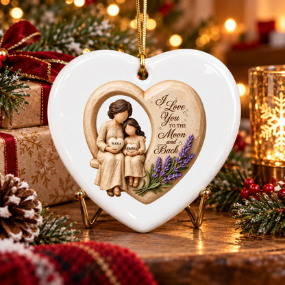 Grandma Loves to the Moon and Back - Personalized Ceramic Ornament - Christmas Gift for Granddaughter Grandson