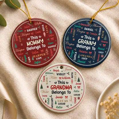 Christmas Gift For Grandma Nana - Personalized Kids Names Ceramic Ornament