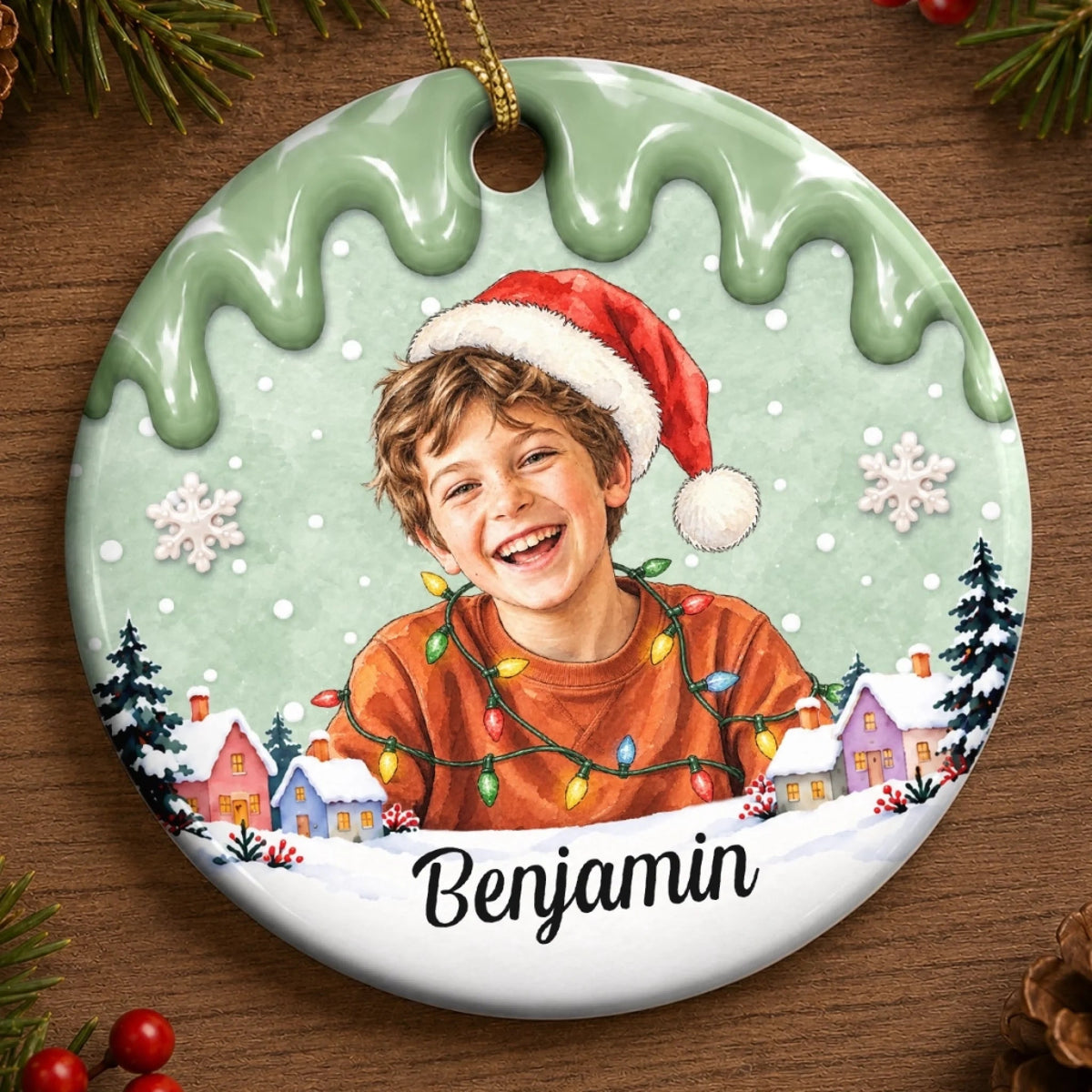 Custom Photo Christmas Gifts for Kids - Personalized Ceramic Ornament