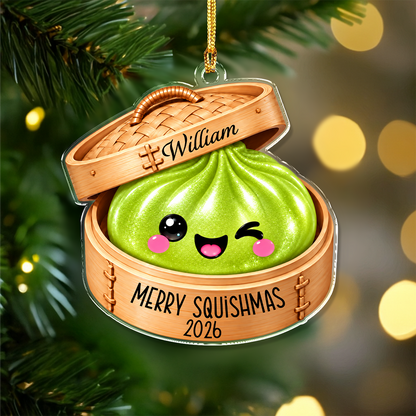 Custom Name Merry Squishmas Glitter Rainbow Dumpling Acrylic Ornament, Cute Christmas Keepsake TH10 171431