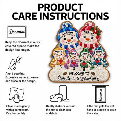 Cute Snowman Grandparents & Grandkids 2D Flat Printed - Personalized Doormat - Christmas Decor For Grandparents, Family