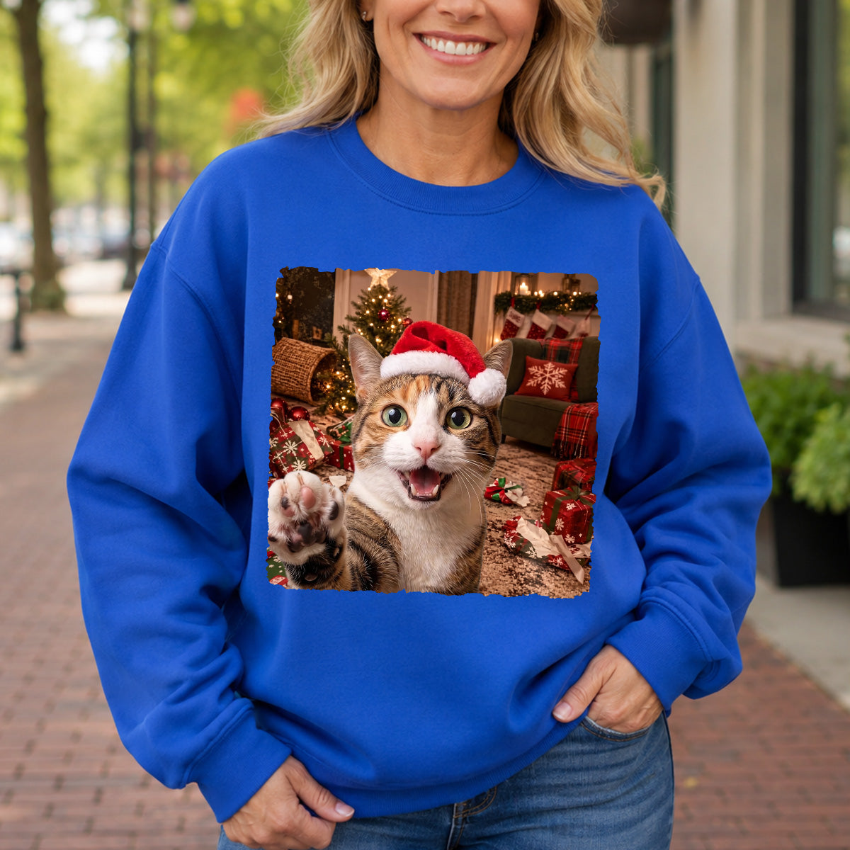 Custom Photo Funny Christmas Pet Selfie - Personalized 2D Unisex Sweatshirt
