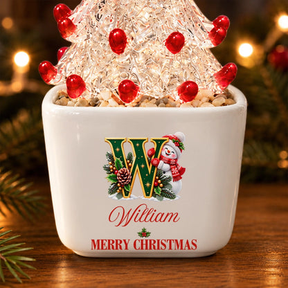 Christmas Gift For Friends, Coworkers - Personalized Monogram Snowman Stained Glass Christmas Tree