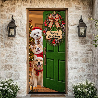 Custom Dog Photo Merry Christmas Home Decor Door Cover CH07 180608