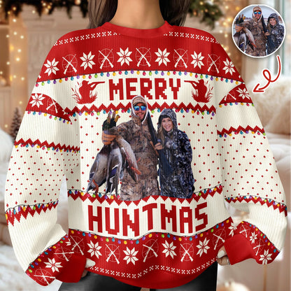 Custom Photo Merry Huntmas - Personalized Ugly Sweater Hunting Christmas Gifts For Dad, Grandpa, Husband TH10 896019