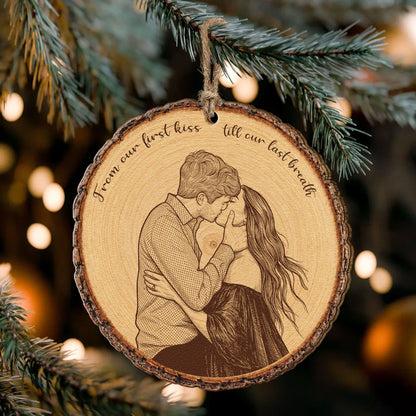 Custom Portrait Art Printed Wood Slice - For Couples, Anniversary Xmas Gifts - Personalized Ornament