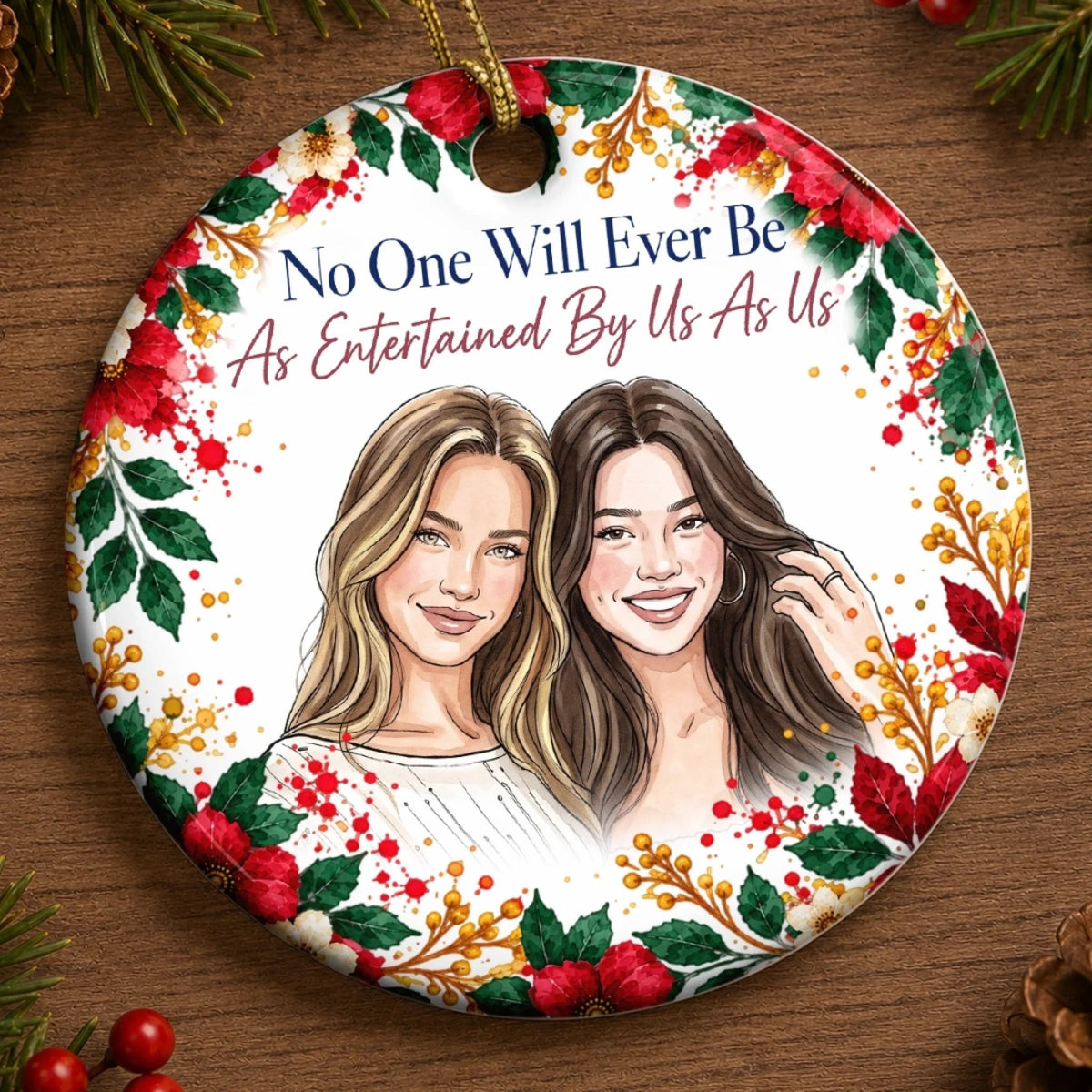 Custom Photo Best Friend Floral Christmas Keepsake - Personalized Ceramic Ornament