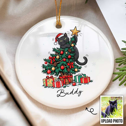 Cute Dog Cat On Christmas Tree Upload Photo - Personalized Ceramic Ornament - Funny Gift For Dog Lover, Cat Lover