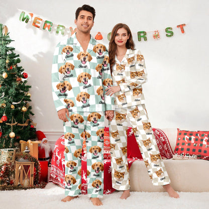 Molt Custom Dog Cat Face Gingham Pattern Pajamas For Dog Cat Lovers Lm32 897259