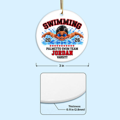 Swimming Boy Girl - Personalized Ceramic Ornament - Christmas Gift for Son Daughter Grandson Granddaughter