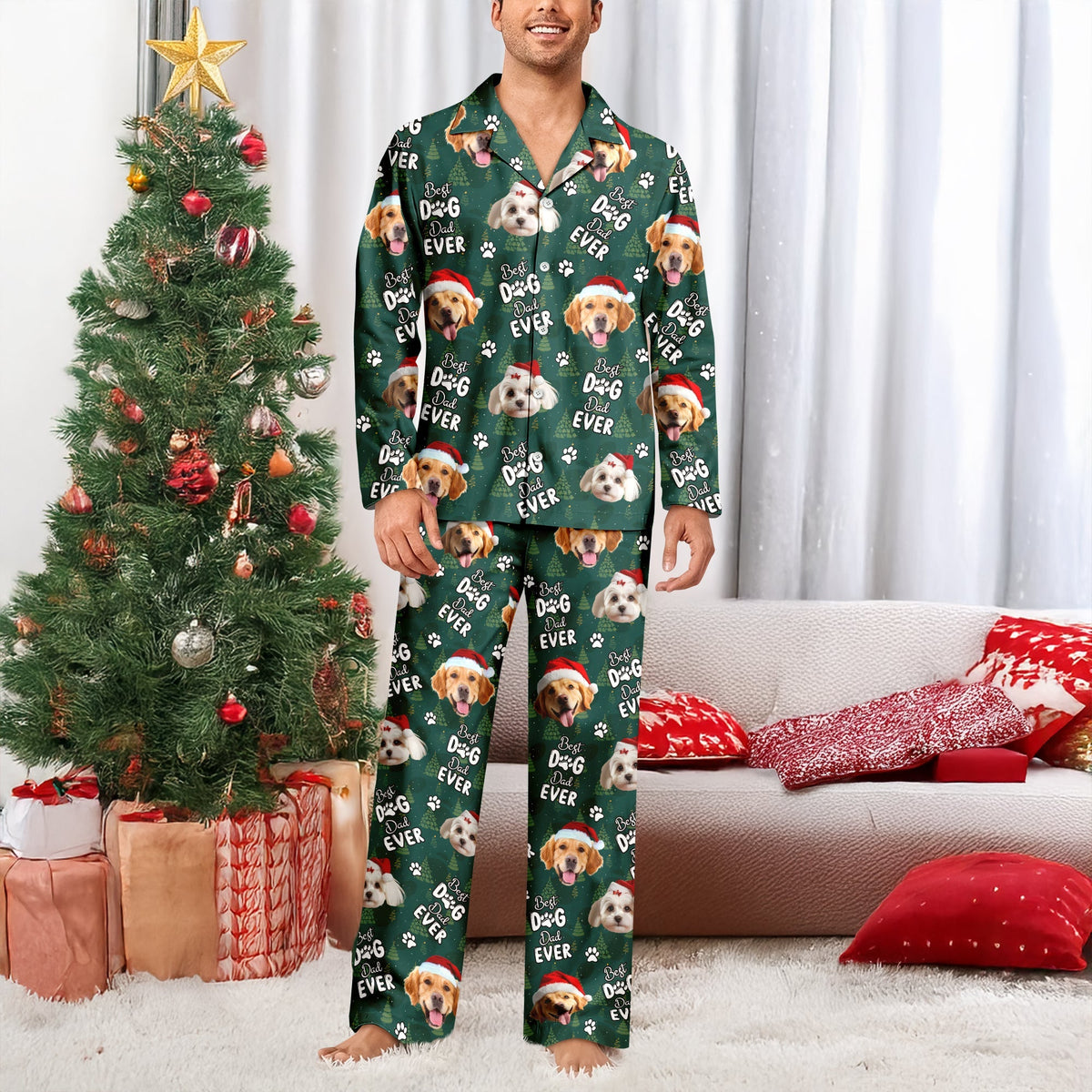 Custom Dog Face Cute Best  Dog Dad Ever Christmas Pajamas LM32 895749