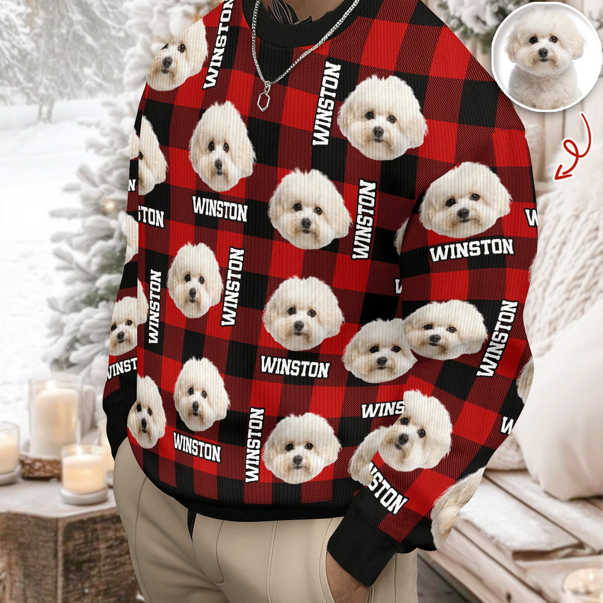 Custom Dog Photo And Name Christmas Ugly Sweater For Dog Lover TH10 896679