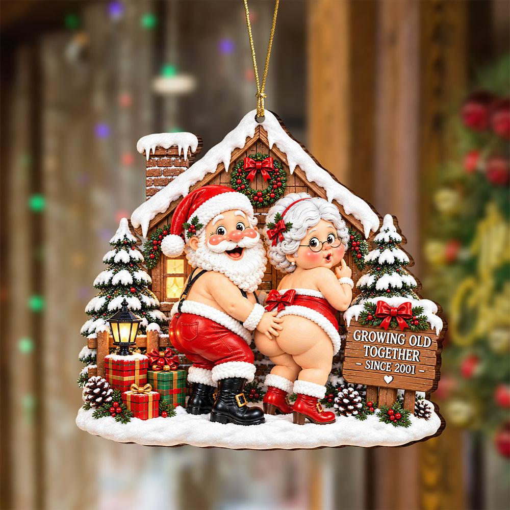 Personalized Growing Old Together Funny Santa Couple Wood Ornament Husband Wife Xmas Gift HA75 919390